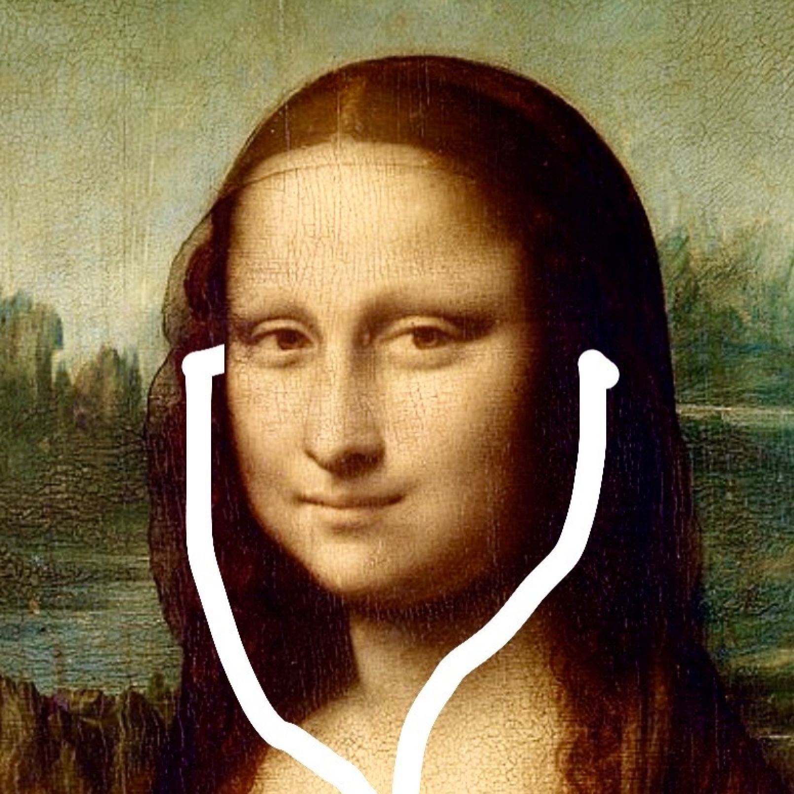 TLDL app icon Mona Lisa with MS Paint headphones painted on her enigmatic smile